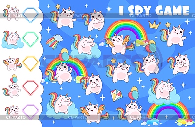 Рабочий лист I spy game с персонажами caticorn cat | Векторный клипарт |ID 7488681