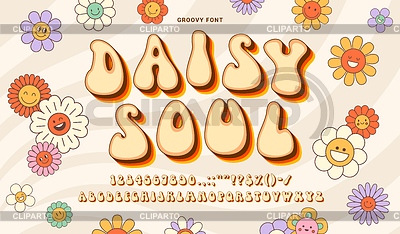 Fuente Groovy, tipo groove, tipografía retro hippy | Ilustración vectorial de stock |ID 7533351