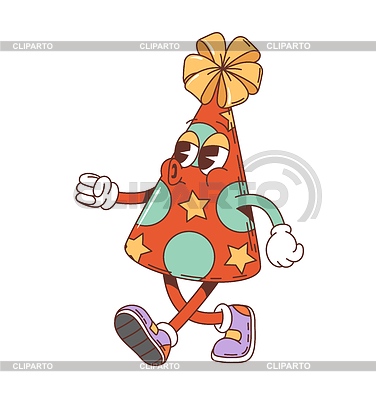 Personaje de dibujos animados retro groovy holiday party hat | Ilustración vectorial de stock |ID 7576837