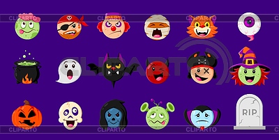 Conjunto de emoji de vacaciones de Halloween, caras de monstruos de dibujos animados | Ilustración vectorial de stock |ID 7602871
