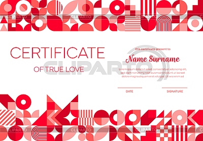 Certificado del día de San Valentín con formas geométricas | Ilustración vectorial de stock |ID 7630081