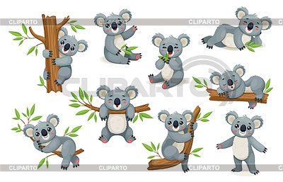 Conjunto de personajes divertidos de oso koala de dibujos animados | Ilustración vectorial de stock |ID 7647321