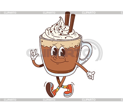 Groovy fast food coffee dessert drink character | Stock Vector Graphics |ID 7650661