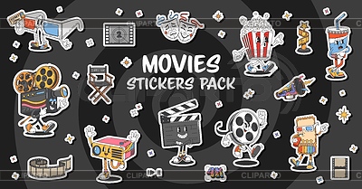 Paquete de pegatinas de personajes maravillosos de cine de cine | Ilustración vectorial de stock |ID 7650717