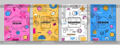 Pósteres de Memphis con formas geométricas abstractas | Ilustración vectorial de stock |ID 7650829