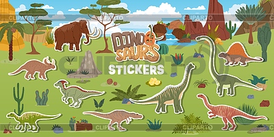 Prehistoric cartoon dinosaur characters stickers | Stock Vector Graphics |ID 7650855