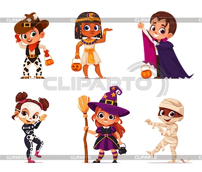 Fiesta de Halloween para niños niños de dibujos animados con cubos | Ilustración vectorial de stock |ID 7652224
