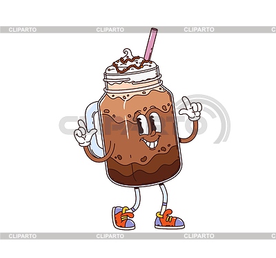 Personaje de tarro de batido de chocolate groovy de dibujos animados | Ilustración vectorial de stock |ID 7653884