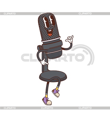 Personaje retro de micrófono de computadora groovy de dibujos animados | Ilustración vectorial de stock |ID 7654844