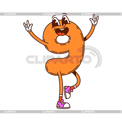 Personaje de dígitos de dibujos animados número nueve de Groovy math | Ilustración vectorial de stock |ID 7654961