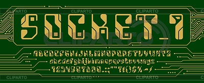 Fuente de la placa base, tipo de letra de la placa de circuito, tipo | Ilustración vectorial de stock |ID 7657042