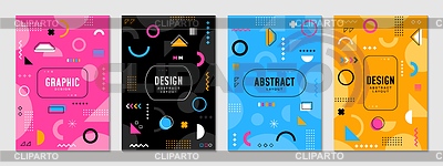 Pósteres de Memphis con formas geométricas abstractas | Ilustración vectorial de stock |ID 7657076