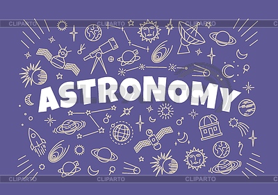 Símbolos de astronomía, iconos en la junta escolar | Ilustración vectorial de stock |ID 7657146