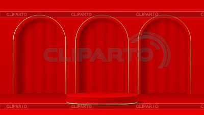 Escenario de podio rojo con puertas de arco, pedestal redondo | Ilustración vectorial de stock |ID 7659061