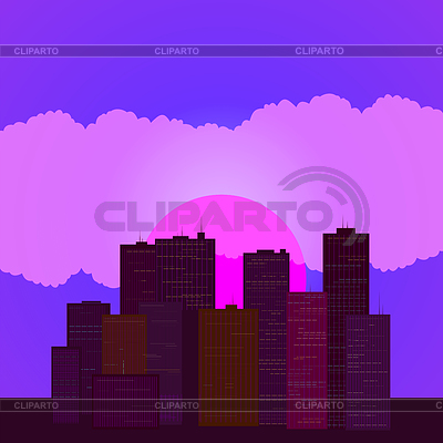 Fondo de pantalla de horizonte con rascacielos al atardecer o | Ilustración vectorial de stock |ID 7028748