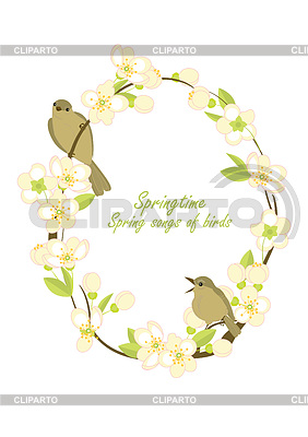 Capítulo con los pájaros en las ramas con flores | Ilustración vectorial de stock |ID 5605202