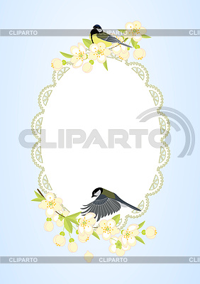 Capítulo con los pájaros en las ramas con flores | Ilustración vectorial de stock |ID 5605208