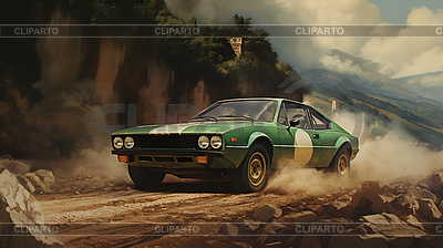 Retro-Rallye-Auto spritzt Schmutz in Vintage-Artwork | Foto mit hoher Auflösung |ID 7652946