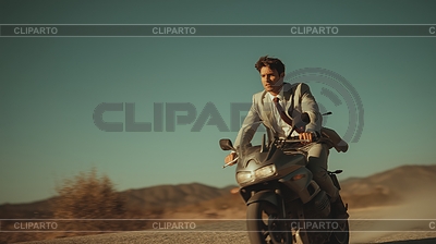Action shot with man riding away on bike. Dynamic | High resolution stock photo |ID 7654258