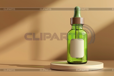 Tropfflasche aus grünem Glas mit leerem Etikett auf Beige | Illustration mit hoher Auflösung |ID 7654318