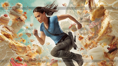 Athletic woman sprinting away of giant flying | High resolution stock photo |ID 7654342