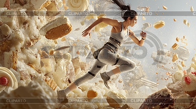 Athletic woman sprinting away of giant flying | High resolution stock photo |ID 7655091