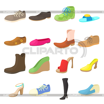 Conjunto de iconos de zapatos, estilo de dibujos animados | Ilustración vectorial de stock |ID 7164061