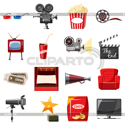 Iconos de cine en estilo de dibujos animados | Ilustración vectorial de stock |ID 7171730