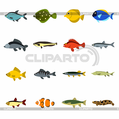 Conjunto de iconos de peces, tipo plano | Ilustración vectorial de stock |ID 7176669