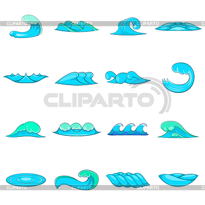 Conjunto de iconos de ondas, estilo de dibujos animados | Ilustración vectorial de stock |ID 7193855