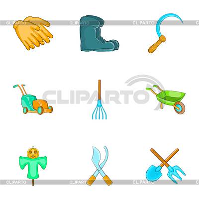 Conjunto de iconos de jardín, estilo de dibujos animados | Ilustración vectorial de stock |ID 7198049