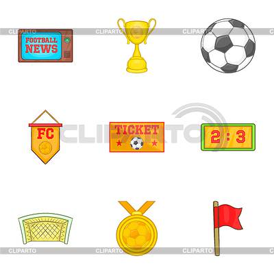 Conjunto de iconos de fútbol, estilo de dibujos animados | Ilustración vectorial de stock |ID 7198237