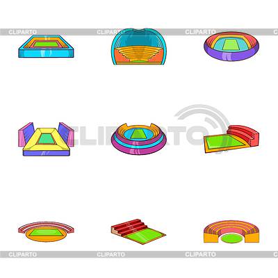 Conjunto de iconos de complejo deportivo, estilo de dibujos animados | Ilustración vectorial de stock |ID 7202331