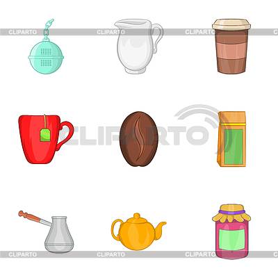 Conjunto de iconos de té, estilo de dibujos animados | Ilustración vectorial de stock |ID 7202960