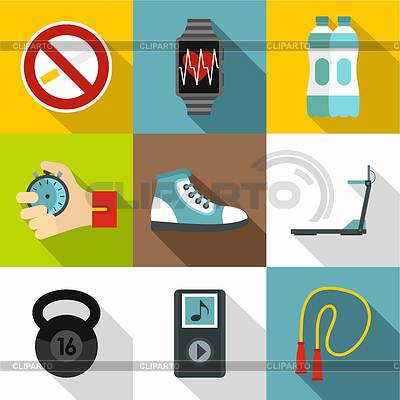 Conjunto de iconos de deporte, tipo plano | Ilustración vectorial de stock |ID 7206874
