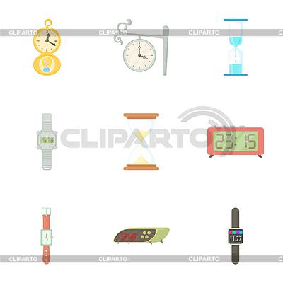 Conjunto de iconos de tiempo, estilo de dibujos animados | Ilustración vectorial de stock |ID 7207032