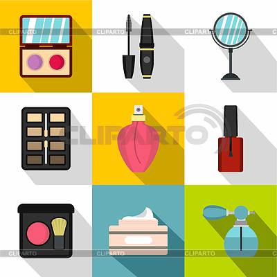 Conjunto de iconos de productos cosméticos, tipo plano | Ilustración vectorial de stock |ID 7208930