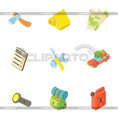 Urlaub im Wald Icons Set, Cartoon-Stil | Stock Vektorgrafik |ID 7211540