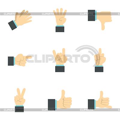Conjunto de iconos de mano, tipo plano | Ilustración vectorial de stock |ID 7214440