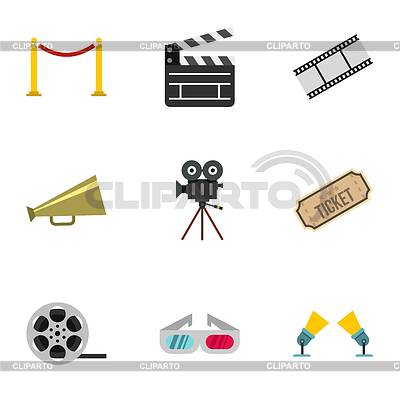 Conjunto de iconos de cine, estilo plano | Ilustración vectorial de stock |ID 7214556