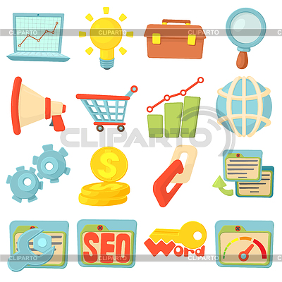 Набор SEO-иконок в мультяшном стиле | Векторный клипарт |ID 7603803