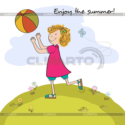 Cute girl play ball , Summer holiday poster | Stock Vector Graphics |ID 6861766