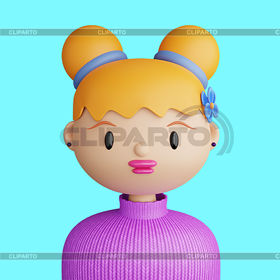 Avatar de dibujos animados en 3D de una joven caucásica sonriente | Ilustración de alta resolución |ID 7322793