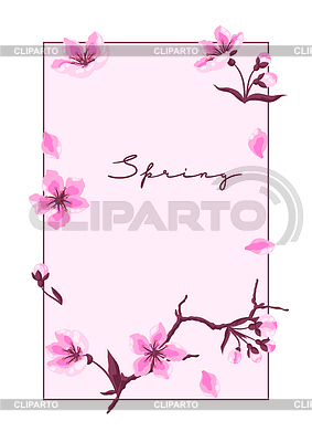 Marco con flores de primavera. Manzana, sakura o cereza | Ilustración vectorial de stock |ID 7634001