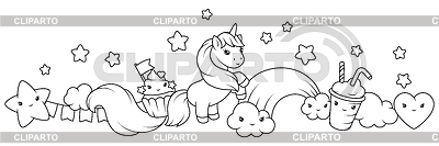 Fondo con unicornio. Fiesta de cumpleaños feliz | Ilustración vectorial de stock |ID 7638049