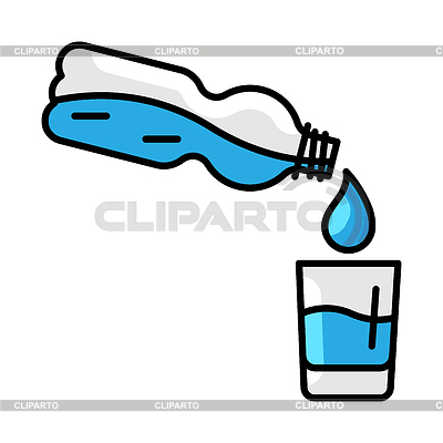 Botella con icono de vaso de agua. Aguamarina o líquido fino | Ilustración vectorial de stock |ID 7649221