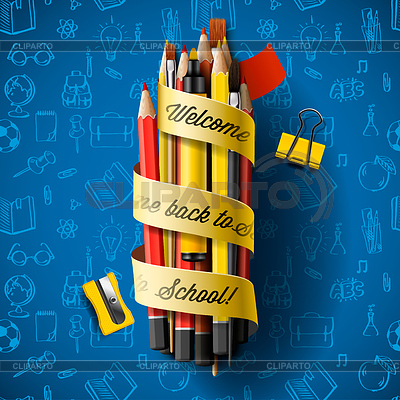 Lápices de colores lápices de colores con texto Regreso a la escuela | Ilustración vectorial de stock |ID 6559376