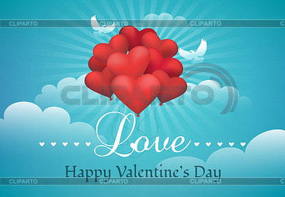 Día de San Valentín con globos en forma de corazón | Ilustración vectorial de stock |ID 6961063