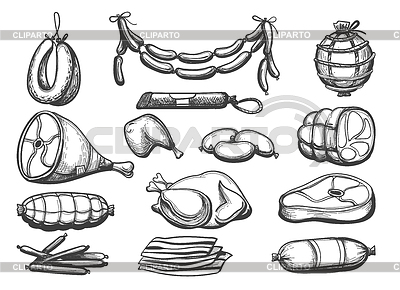 Conjunto de comida de carne | Ilustración vectorial de stock |ID 7026913