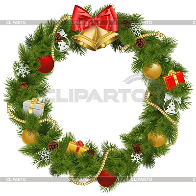 Corona de Navidad con Belces de oro | Ilustración vectorial de stock |ID 5431170